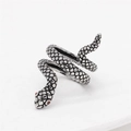 Snake ring in silver steel with black scale texture and red stone eyes for men - US 7 / Steel Color Red Eye