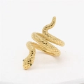 Gothic snake wrap ring in golden finish with green gem eyes and realistic scale textures - US 7 / Gold with Green Eyes