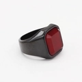 Men's black titanium steel ring featuring a square red gemstone in a minimalist style - US 7 / Electric Black Red Stone