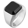 Men's silver-tone stainless steel signet ring featuring a large square black stone inlay - US 10 / Steel Black Stone