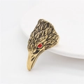 Vintage eagle head men's ring in antique gold finish with a red rhinestone eye detail - US 7 / Gold