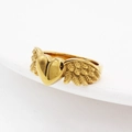 Anello in oro 18K con cuore e ali in acciaio inossidabile e dettagli piuma vintage - US 7 / Colore Oro Integrale