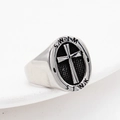 Anillo de sello vintage de acero para hombre con cruz y grabado de SWIM y SINK - US 7 / Color Acero