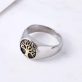 Anillo minimalista de acero plateado con emblema de árbol de la vida oro y negro - US 7 / Oro y Plata