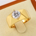 Bague pour homme dorée au design géométrique avec un grand oxyde de zirconium rond - Taille 7 / Style 07 (R0758) / Or