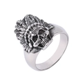 Anillo punk para hombre de acero inoxidable con diseño de calavera india vintage - US 7 / Color Acero