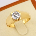 Bague pour homme en or poli à bande large avec un grand oxyde de zirconium rond central - Taille 7 / Style 12 (R0758) / Or