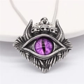 Gothic skull pendant with purple evil eye inlay on silver steel snake chain - Steel Color Purple Eye Pendant Only (Without Chain)