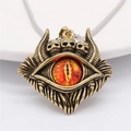 Gothic punk pendant necklace featuring orange evil eye and bronze skull details - Gold Light Red Eye Pendant Only (Without Chain)