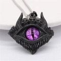 Gothic punk devil eye pendant necklace with purple pupil and silver skull details - Electric Black Purple Eye Pendant Only (Without Chain)