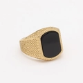 Men's vintage gold plated titanium steel ring with large black onyx gemstone inlay - Size 7 / Gold Black Stone