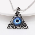 Retro triangle necklace with blue all-seeing eye pendant and hollowed silver steel frame - Blue Eye Pendant Only (Without Chain)