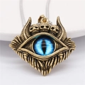Gothic Anhänger Halskette mit blauem Auge und Totenköpfen in Antik-Bronze Optik - Gold Blauer Augen Anhänger Nur (Ohne Kette)