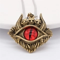 Gothic Punk Halskette mit Bronze-Totenkopf-Anhänger und einem roten Dämonenauge - Gold Roter Augen Anhänger Nur (Ohne Kette)