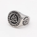 Viking Siegelring aus Edelstahl mit Valknut Symbol und nordischen Runengravuren - US 7 / Stahlfarbe