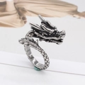 Retro Drachenkopf offener Ring im Vintage Silber-Finish mit Punk-Stil Details - US 7 / Stahlfarbe