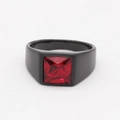 Bague en acier inoxydable noir mat pour hommes et femmes avec pierre précieuse rouge carrée - US 7 / Bague Noire avec Strass Rouge