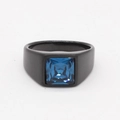 Bague unisexe en titane noir mat ornée d'une pierre précieuse bleue carrée - US 7 / Bague Noire avec Strass Bleu
