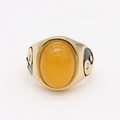 Retro gold titanium steel ring with oval yellow stone and yin yang side patterns - Gold Yellow Stone