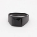 Bague minimaliste en acier inoxydable noir avec pierre précieuse noire carrée unisexe - US 7 / Bague Noire avec Strass Noir