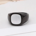 Minimalist black stainless steel signet ring with square white shell inlay for men and women - US 7 / Black