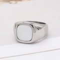 Minimalist silver square ring with white enamel inlay in polished stainless steel - US 7 / Steel