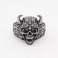 Vintage gothic skull ring for men with horned helmet and stainless steel punk design - US 7 / Steel