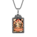 Vintage stainless steel necklace with Buddha pendant in Thangka style and silver finish - Steel Manjusri Pendant Only (Without Chain)