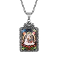 Zodiac guardian Buddha pendant necklace in silver stainless steel with Samantabhadra artwork - Steel Samantabhadra Pendant Only (Without Chain)
