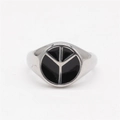 Minimalist silver steel peace sign signet ring with black enamel inlay in retro style - US 6 / Steel Black Enamel