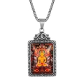 Retro stainless steel necklace with silver-framed colorful Thangka Buddha pendant - Steel Amitabha Pendant Only (Without Chain)