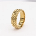 Minimalist gold textured ring with vintage striped pattern on a clean white background - US 7 / Gold