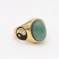 Vintage gold-plated titanium steel ring featuring a green cabochon and yin yang carving - US 7 / Gold Base with Light Green Stone