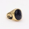 Vintage gold-plated titanium steel ring with navy blue stone and yin yang design - US 7 / Gold Blue Sandstone