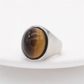 Bague en argent minimaliste sertie d'un grand œil de tigre ovale à effet chatoyant - Ton Argent Oeil de Tigre