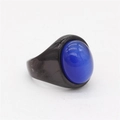 Bague pour homme en acier titane noir avec une grande pierre œil de chat bleue - Lapis-lazuli noir