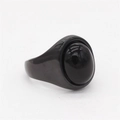 Chevalière en acier inoxydable noir poli ornée d'une grande pierre noire ovale cabochon - Noir Électroplaqué Pierre Noire Polie
