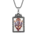 Ganesha pendant necklace in vintage titanium steel with colored Thangka pattern - Steel White Ganesha Pendant Only (Without Chain)