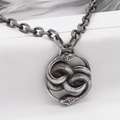 Collana retrò in acciaio inossidabile con ciondolo serpente ouroboros su catena a maglie - Collana Completa / Argento antico