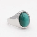 Bague ovale avec pierre verte effet œil de chat et finition en métal argenté - Ton Argent Pierre Oeil de Chat Verte