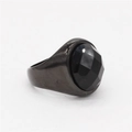 Bague minimaliste avec pierre œil de chat ovale noire et finition gunmetal - Noir Électroplaqué Pierre Noire Facettée