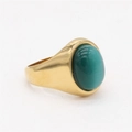Bague vintage dorée avec pierre oeil-de-chat ovale verte et design de cour élégant - Ton Or Pierre Oeil de Chat Verte
