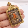 Vintage golden zodiac guardian Buddha pendant with Tibetan Thangka art and steel chain - Gold Dzambhala Pendant Only (Without Chain)
