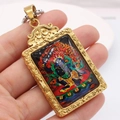 Golden rectangular Buddhist zodiac pendant necklace with ornate frame and colorful deity - Gold Acalanatha Pendant Only (Without Chain)