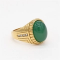 Bague vintage dorée en acier avec un grand gemme ovale vert et petits diamants - US 7 / Or Pierre Verte