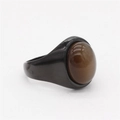 Bague vintage en acier inoxydable noir avec une grande pierre œil de chat ovale marron - Noir Électroplaqué Pierre Café