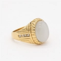 Bague pour homme en titane doré avec pierre blanche ovale et détails en diamant - US 7 / Couleur Or Pierre Blanche