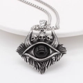 Gotische Stierkopf-Halskette mit schwarzer Perle und Teufelshörnern in Silber-Stahl - Anhänger mit Schwarzem Stein (Ohne Kette)
