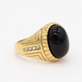 Bague vintage en acier titane doré avec pierre noire ovale et détails zircon - US 7 / Or Pierre Noire