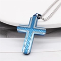 Minimalistische blauw-zilveren kruis hanger ketting met rastertextuur voor heren - Blauwe Hanger Alleen (Zonder Ketting)
